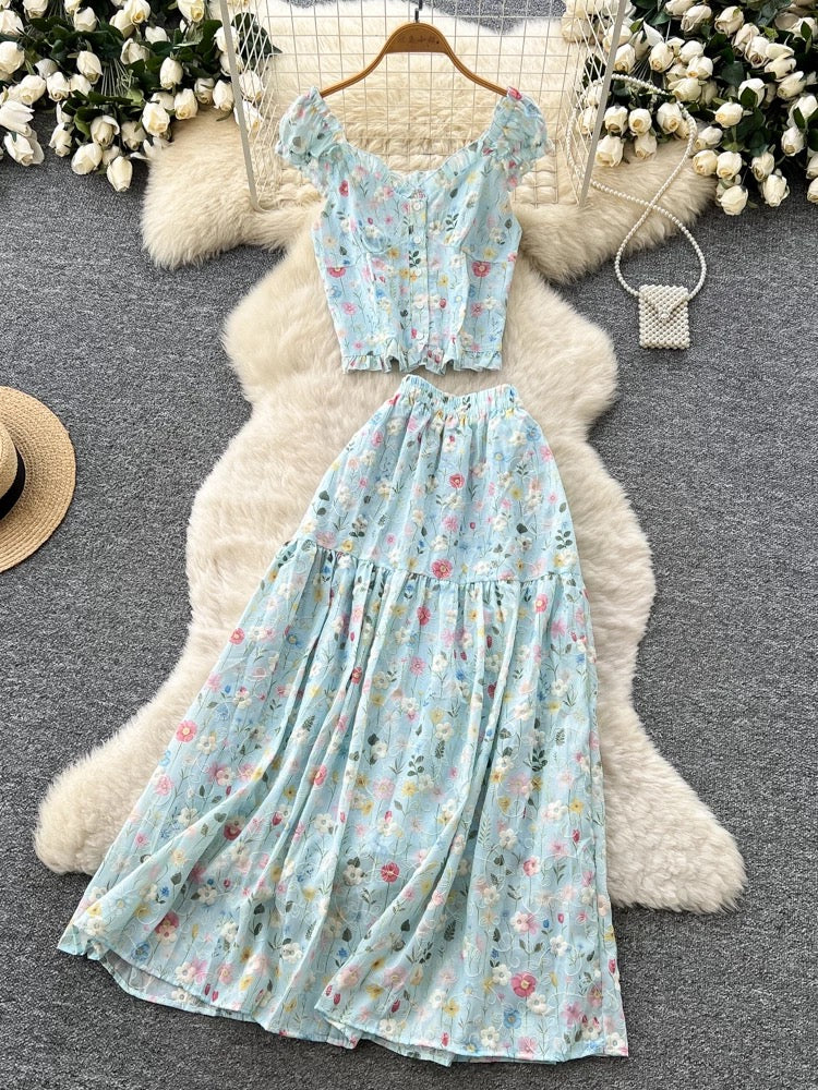 Seraphina Floral Chiffon Two-Piece Skirt Set