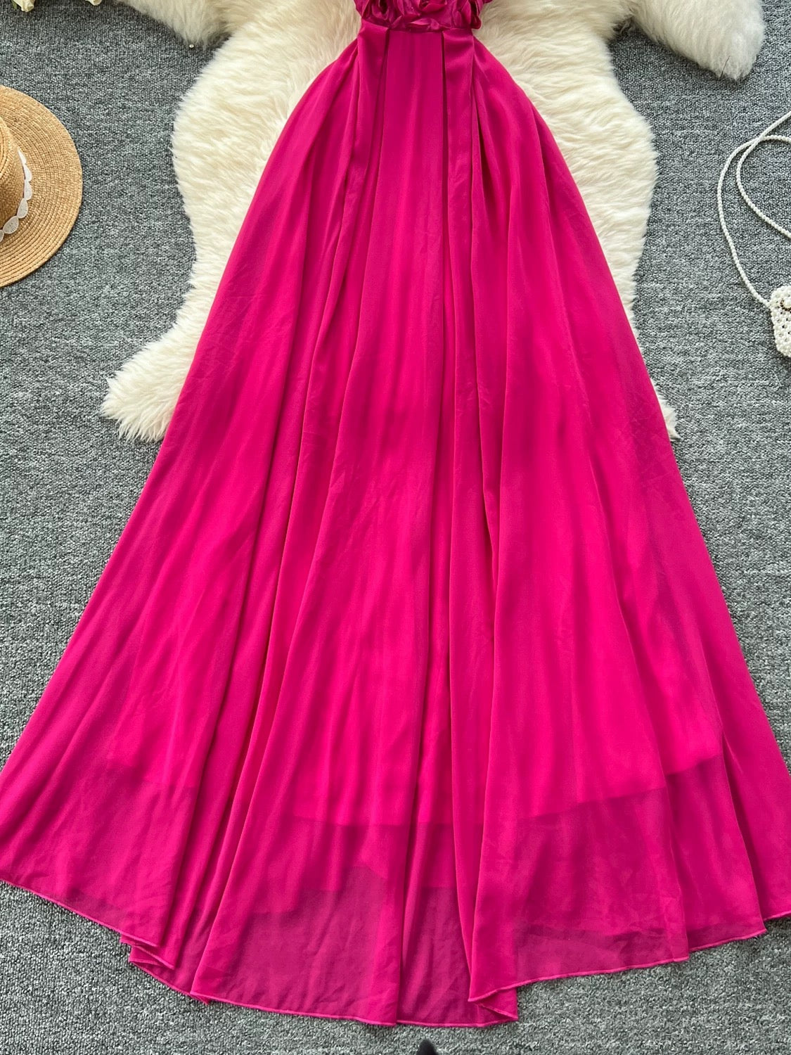 Pink Strapless Floral‑Bodice Maxi Dress – Elegant Flowing Silhouette, Sizes S–XL