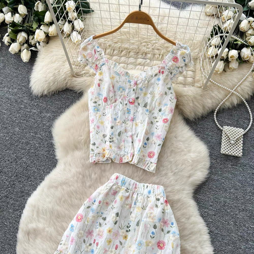 Seraphina Floral Chiffon Two-Piece Skirt Set