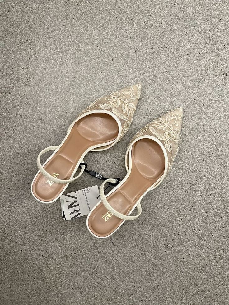 Embroidered Floral Pointed-Toe Heels – Slingback & Strap Styles