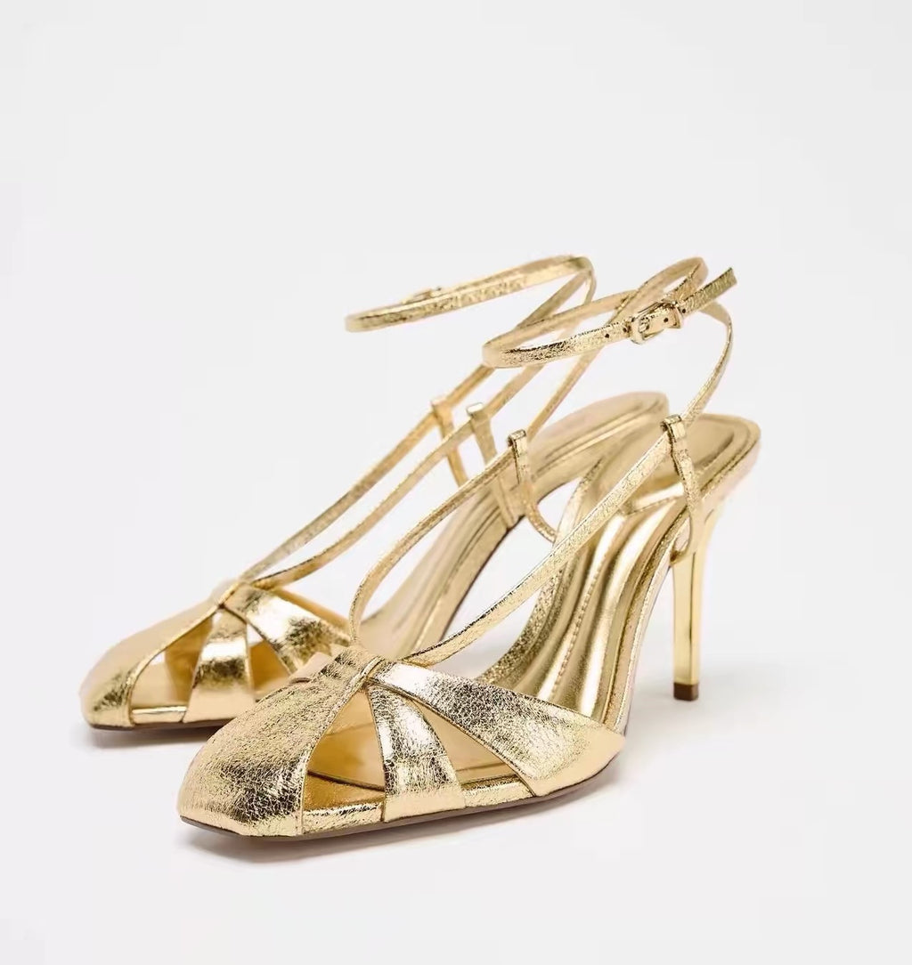 Hot Pink & Gold Strappy High-Heel Sandals – 9 cm Heel, Sizes 35–42
