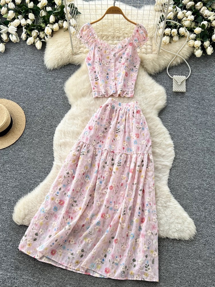 Seraphina Floral Chiffon Two-Piece Skirt Set