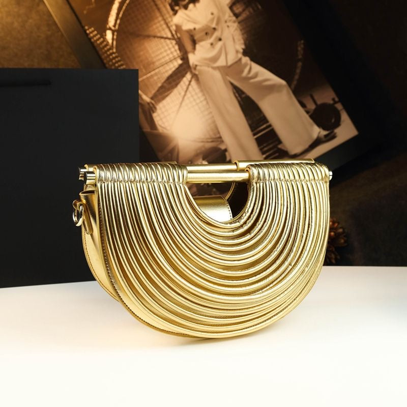 Gold Layered Arc Handbag – Structured Statement Shoulder Bag