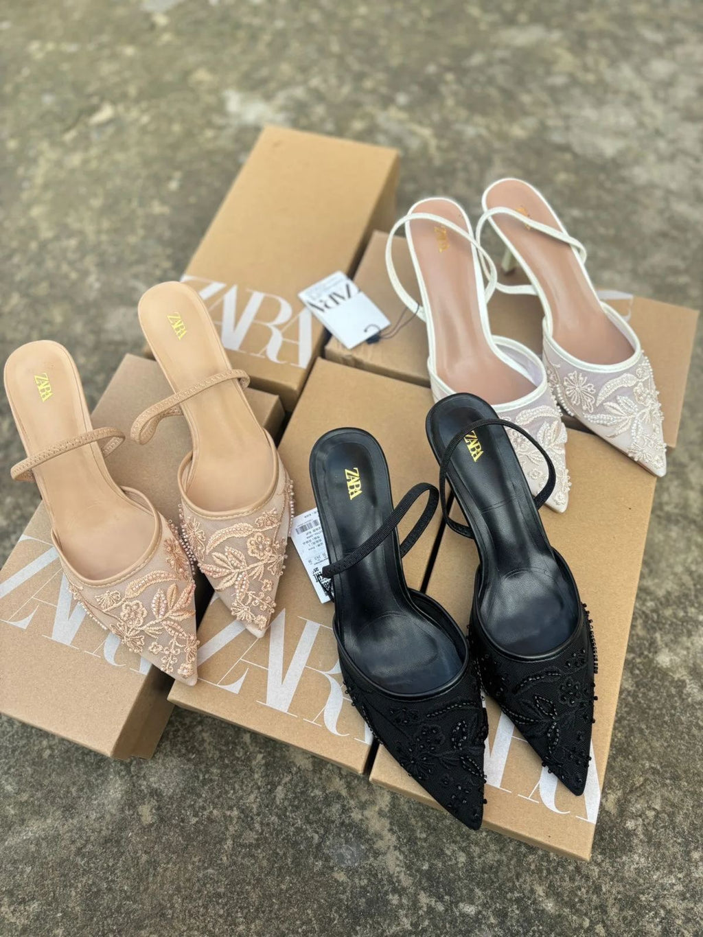 Embroidered Floral Pointed-Toe Heels – Slingback & Strap Styles