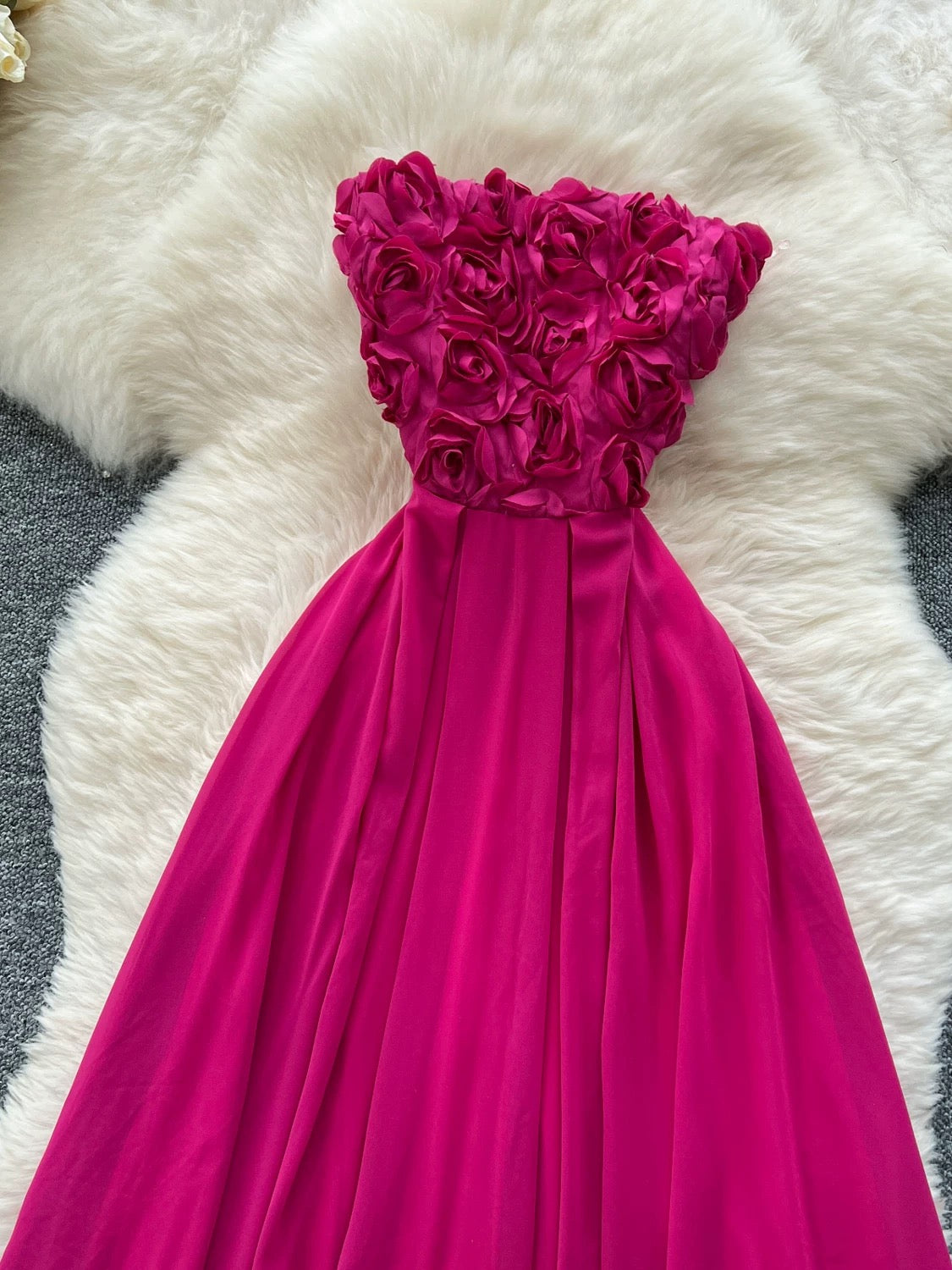 Pink Strapless Floral‑Bodice Maxi Dress – Elegant Flowing Silhouette, Sizes S–XL