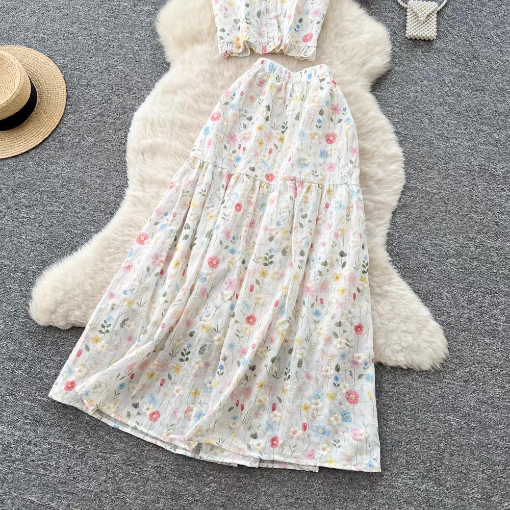 Seraphina Floral Chiffon Two-Piece Skirt Set