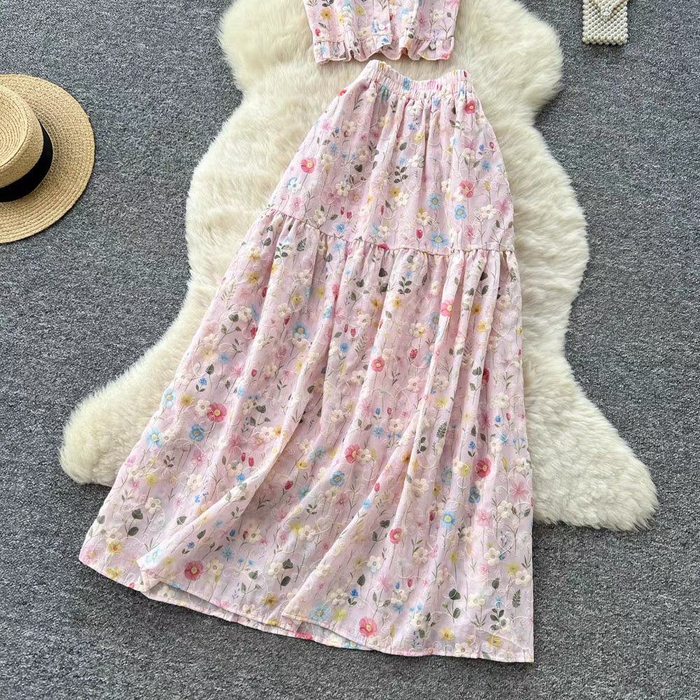 Seraphina Floral Chiffon Two-Piece Skirt Set
