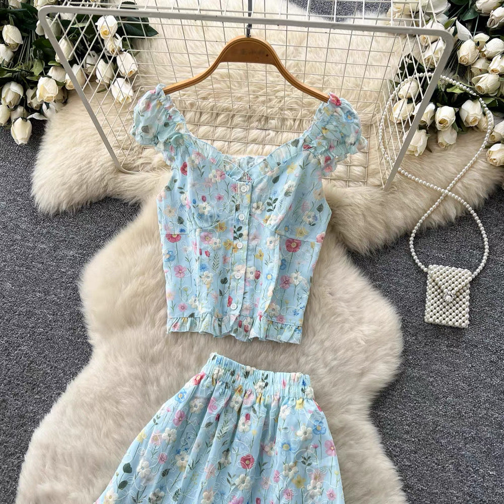 Seraphina Floral Chiffon Two-Piece Skirt Set