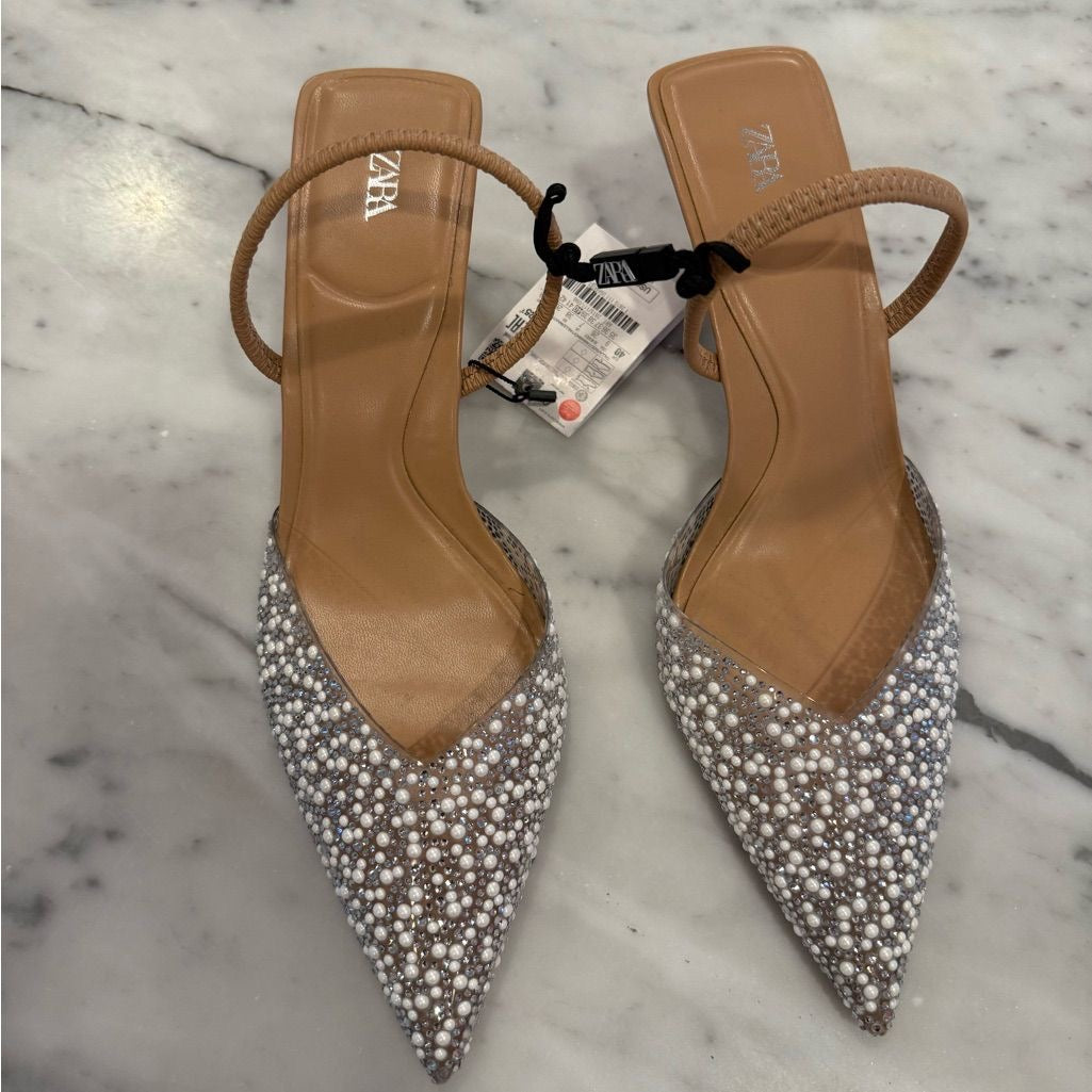 Embellished Pointed-Toe Slingback Heels - Luxe Collection