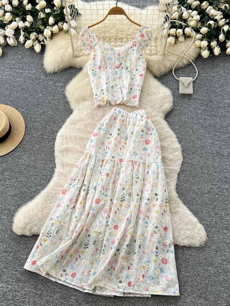Seraphina Floral Chiffon Two-Piece Skirt Set