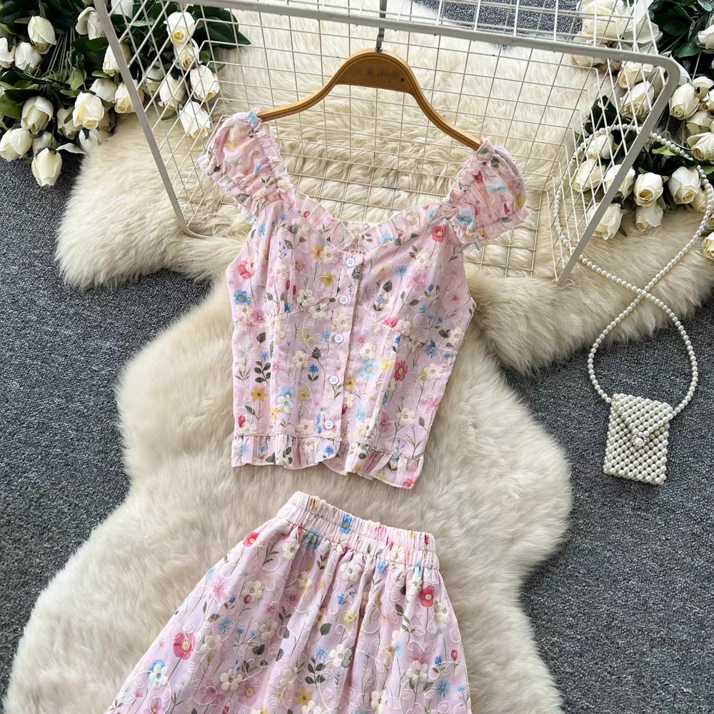 Seraphina Floral Chiffon Two-Piece Skirt Set