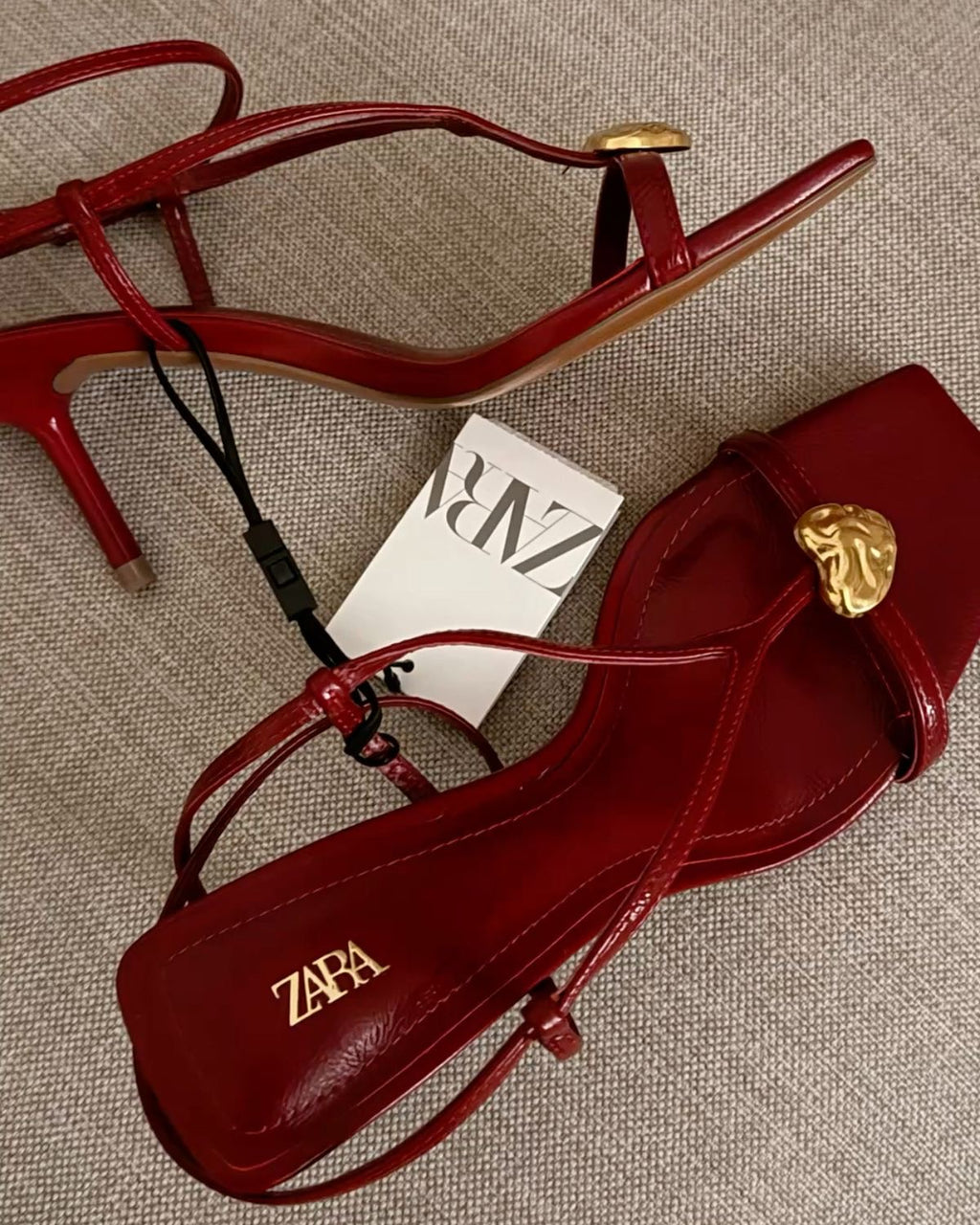 Red Heart‑Embellished Strappy Heels – Square Toe Design