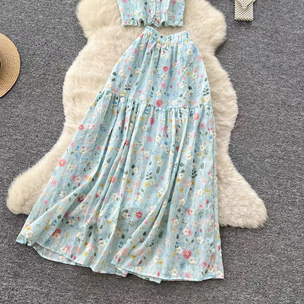 Seraphina Floral Chiffon Two-Piece Skirt Set