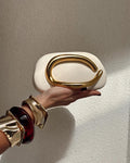 Modern Sculptural PU Leather Clutch - Geometric Evening Bag with Gold Metallic Handle