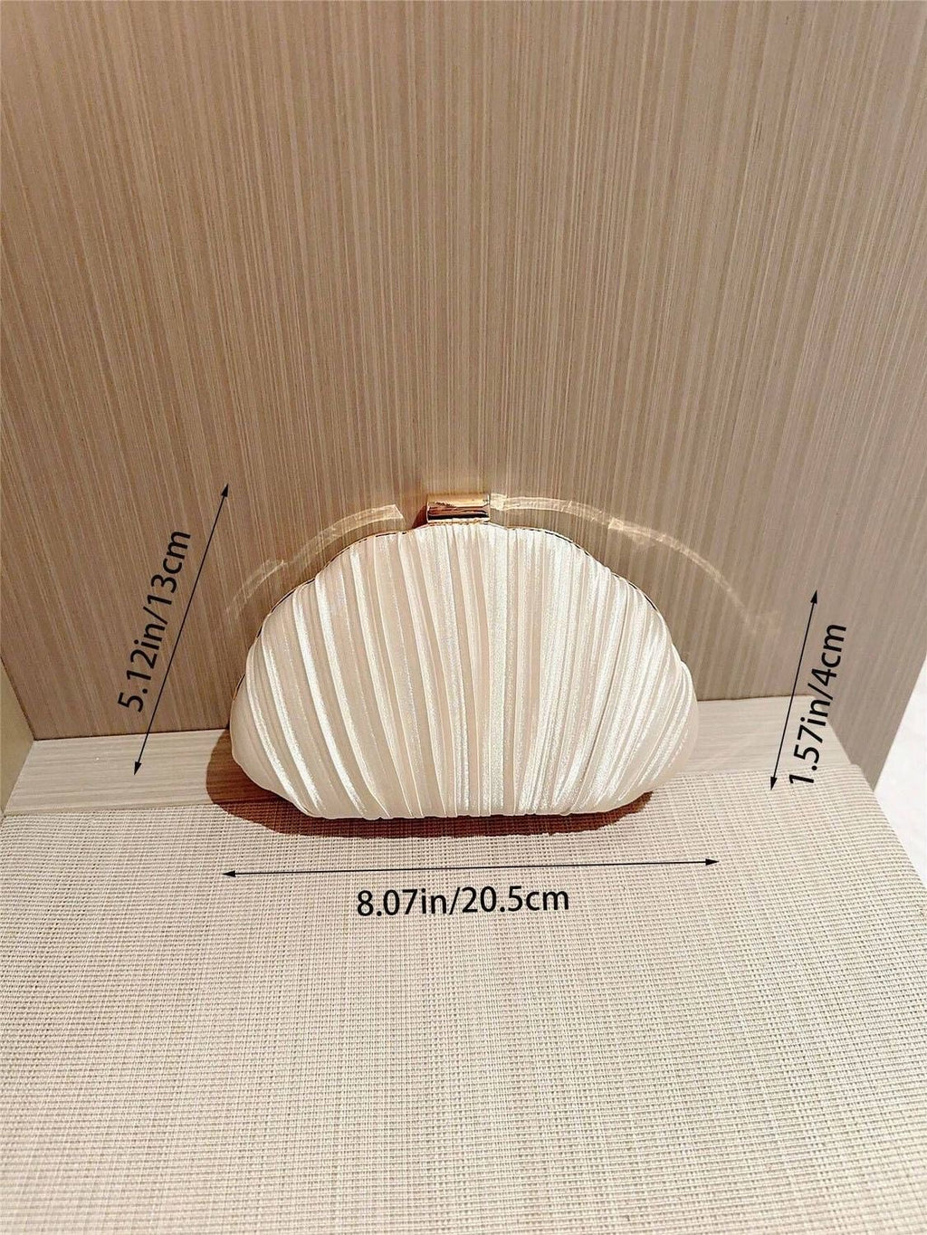 Pleated Seashell Evening Clutch - Elegant Satin Party Purse with Gold Hardware