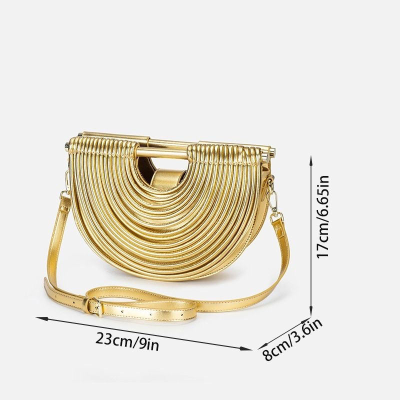 Gold Layered Arc Handbag – Structured Statement Shoulder Bag