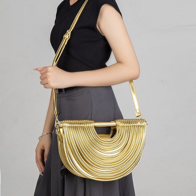 Gold Layered Arc Handbag – Structured Statement Shoulder Bag
