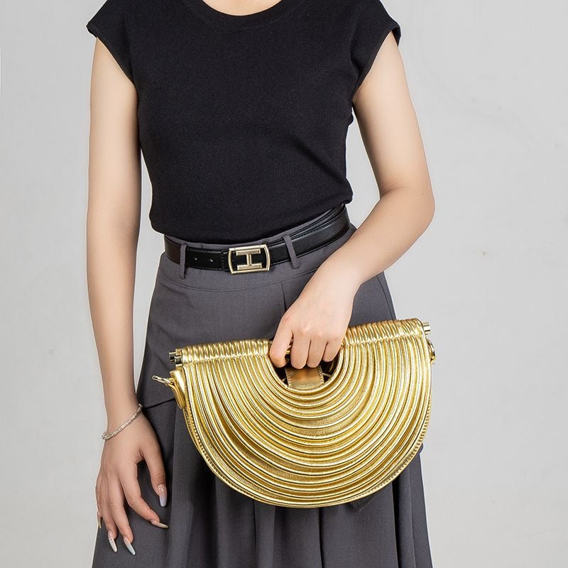 Gold Layered Arc Handbag – Structured Statement Shoulder Bag